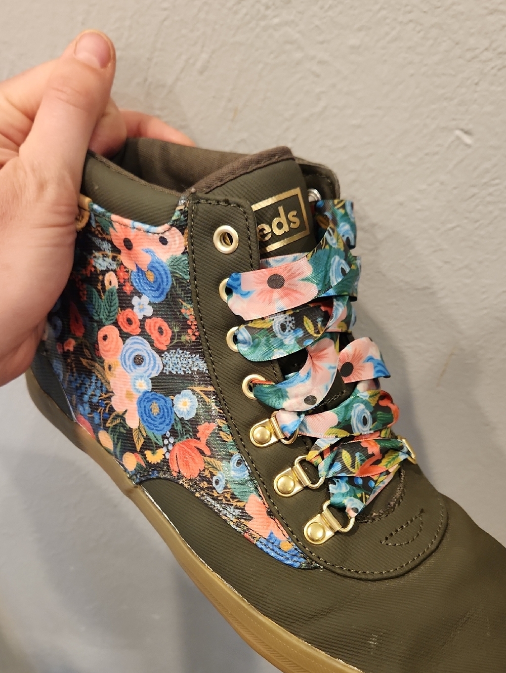 Keds×Rifle Paper Co. Women's Olive Green Floral Ankle Boots Rifle Paper Size 9.5